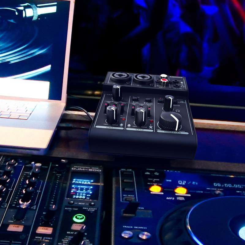 ammoon AGM02 Mini 2-Channel Sound Card Mixing Console Digital Audio Mixer 2-band EQ Built-in