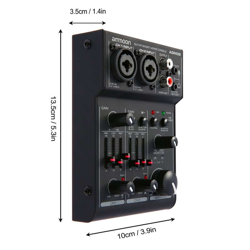 ammoon AGM02 Mini 2-Channel Sound Card Mixing Console Digital Audio Mixer 2-band EQ Built-in