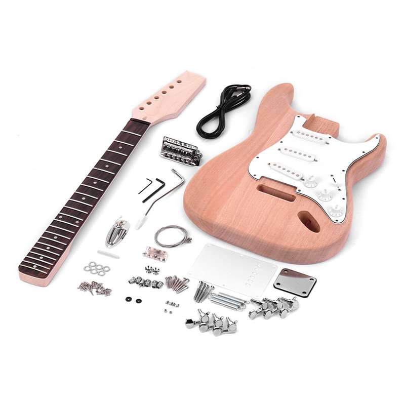 Muslady ST Style Unfinished DIY Electric Guitar Kit Mahogany Body Maple Guitar Neck Rosewood