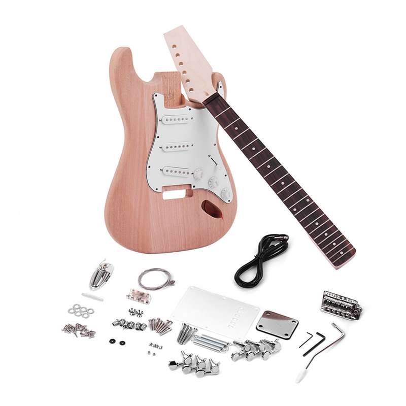 Muslady ST Style Unfinished DIY Electric Guitar Kit Mahogany Body Maple Guitar Neck Rosewood