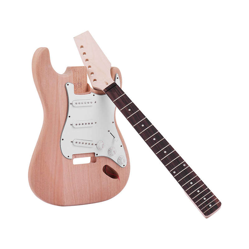Muslady ST Style Unfinished DIY Electric Guitar Kit Mahogany Body Maple Guitar Neck Rosewood