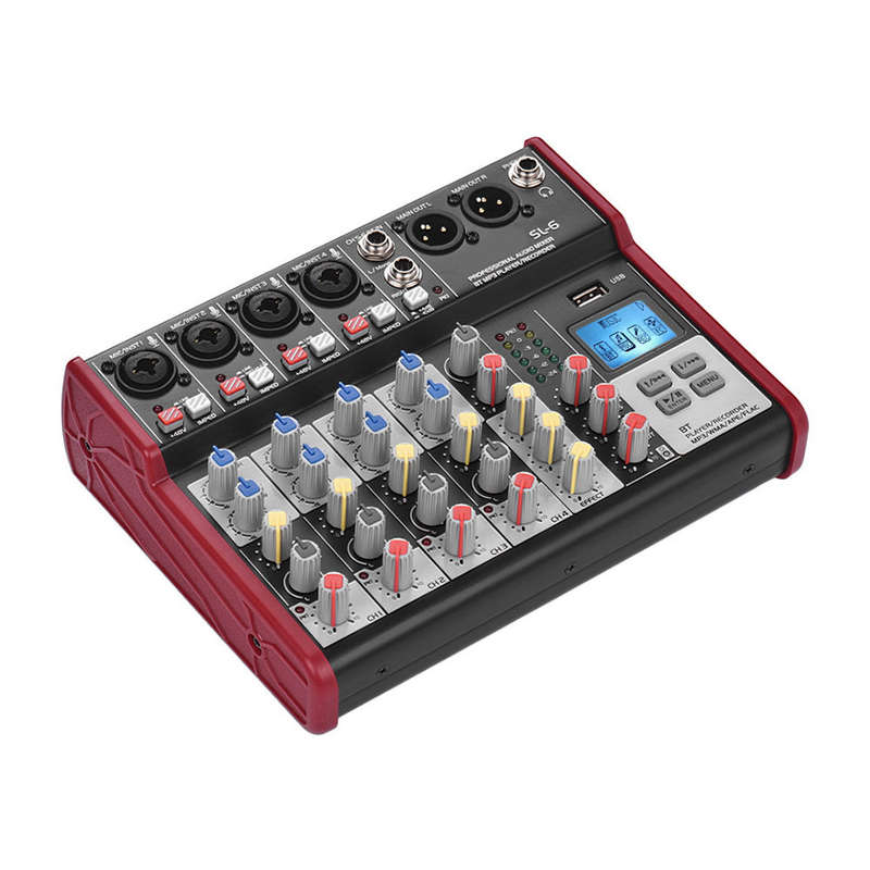 SL-6 Portable 6-Channel Mixing Console Mixer 2-band EQ Built-in 48V Phantom Power Supports BT