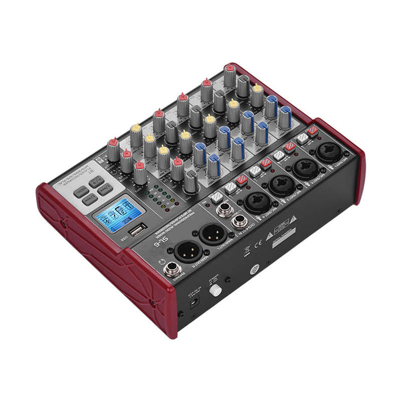 SL-6 Portable 6-Channel Mixing Console Mixer 2-band EQ Built-in 48V Phantom Power Supports BT
