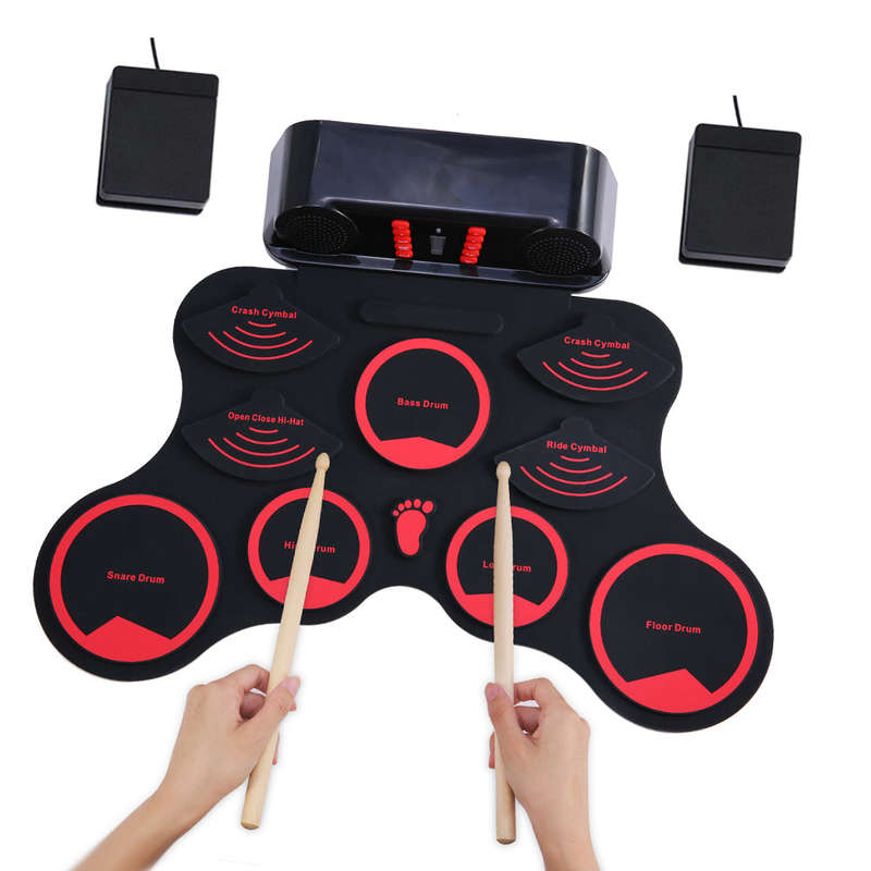 Portable Electronic Drum Set Digital Roll-Up MIDI Drum Kit 9 Silicon Durm Pads Built-in Stere
