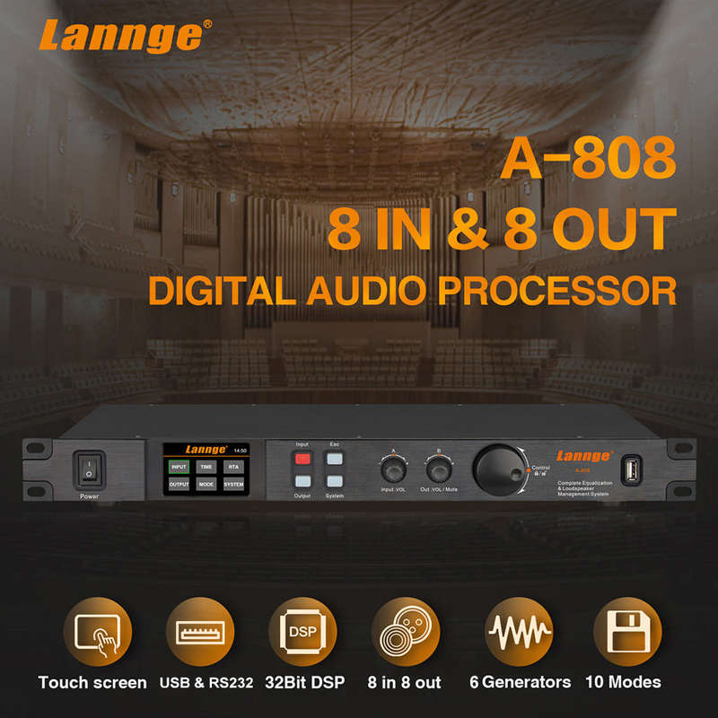 Lannge A-808 8 IN & 8 OUT Digital Audio Processor LCD Touchscreen 32bit DSP with USB RS232 Co