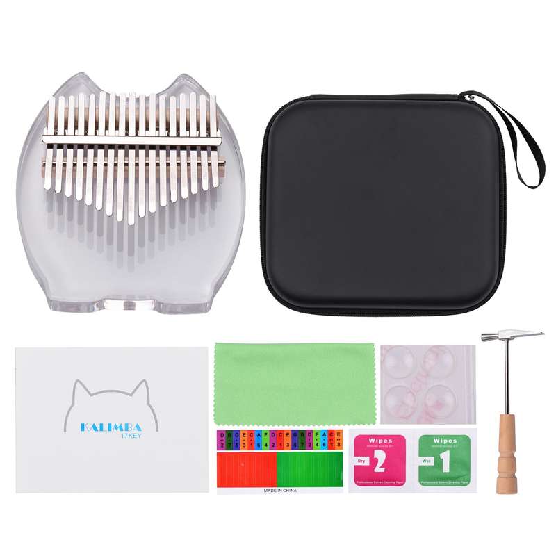 17-Key Kalimba Piano Transparent Acrylic Material with Carry Bag Musical Note Stickers Tuning
