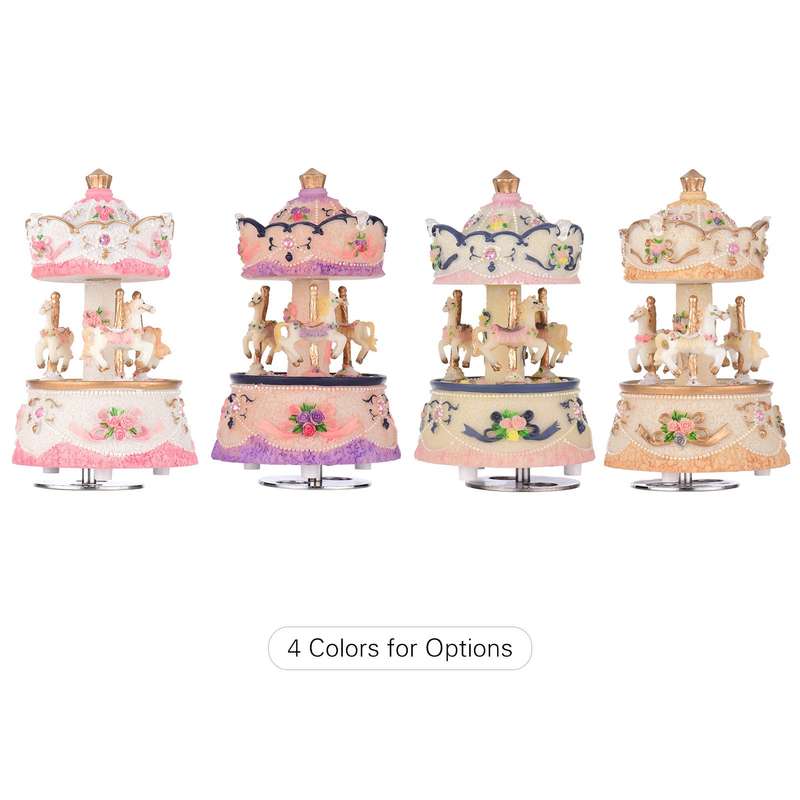 Music Box Carousel Horse Unicorn Color Change LED Light Luminous Rotating Best Gift Melody-Ca