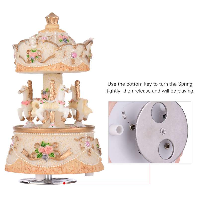 Music Box Carousel Horse Unicorn Color Change LED Light Luminous Rotating Best Gift Melody-Ca