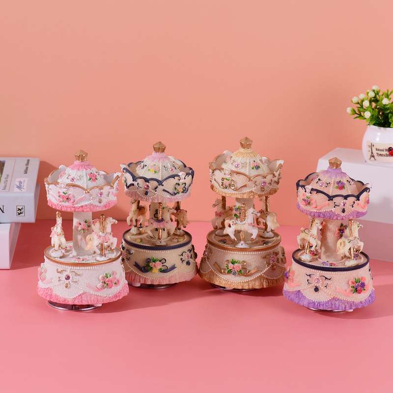 Music Box Carousel Horse Unicorn Color Change LED Light Luminous Rotating Best Gift Melody-Ca