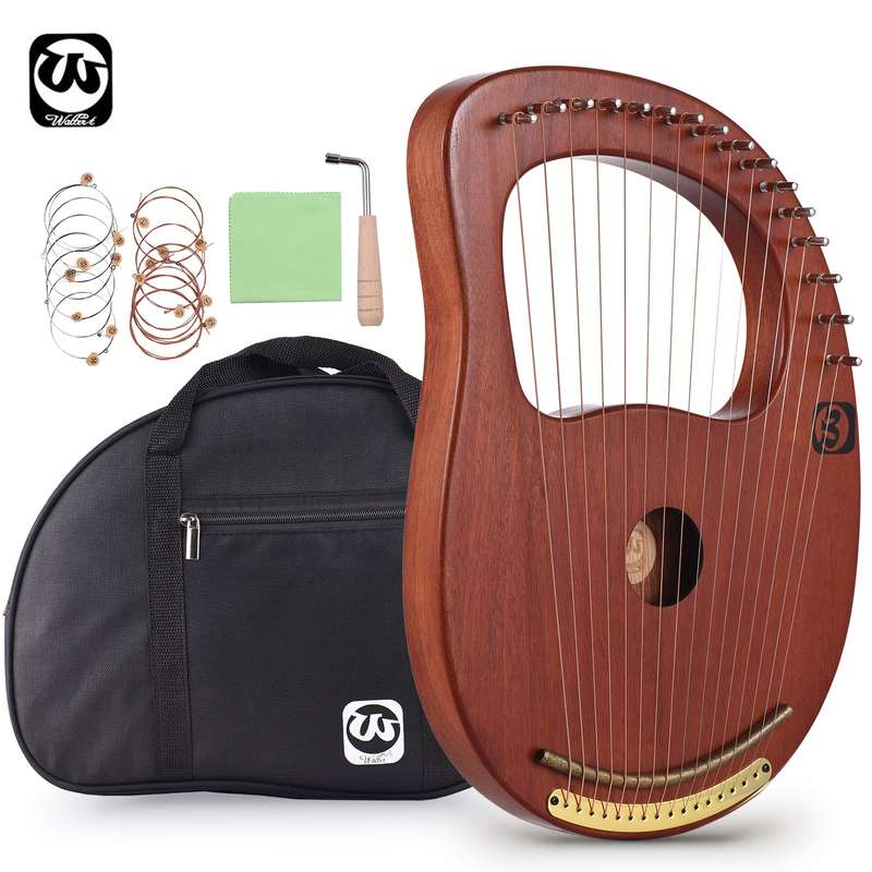 Walter.t WH-16 16-String Wooden Lyre Harp Metal Strings Solid Wood String Instrument with Car
