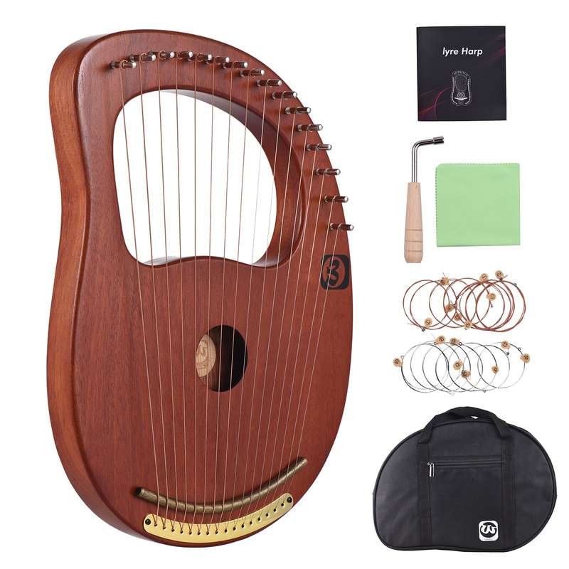 Walter.t WH-16 16-String Wooden Lyre Harp Metal Strings Solid Wood String Instrument with Car