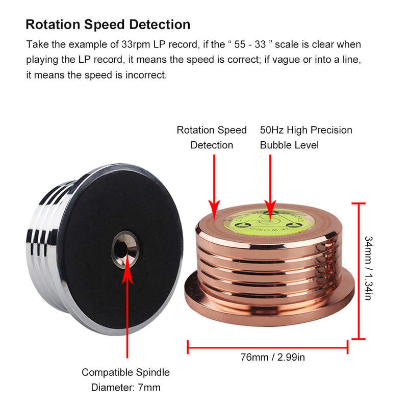 Record Weight Stabilizer 50Hz Bubble Level Speed Detection Turntable LP Disc Stabilizer Clamp