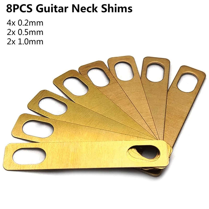 MX0312D 8Pcs Guitar Neck Shims 0.2mm 0.5mm 1mm Thickness Brass Shims Set Connection Neck Plat