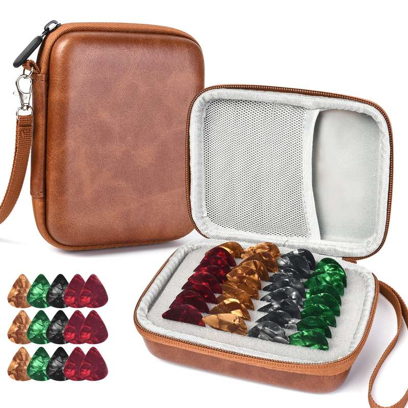 Guitar Pick Holder Case for Acoustic Electric Guitar with 15 PCS Guitar Picks Guitar Plectrum