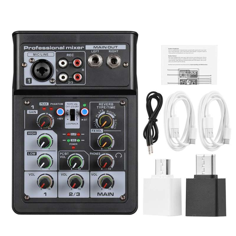3 Channel Audio Mixer BT Digital Stereo Sound Board Console System DSP Scene Effect with Trac