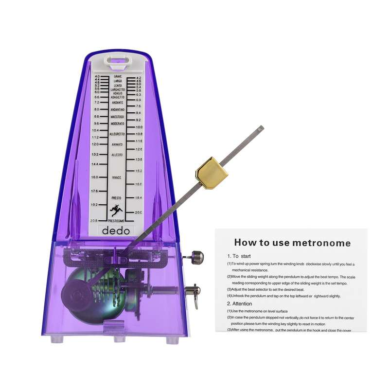 Transparent Mechanical Metronome with Bell Universal Wind up Metronome with Loud Sound Beat S