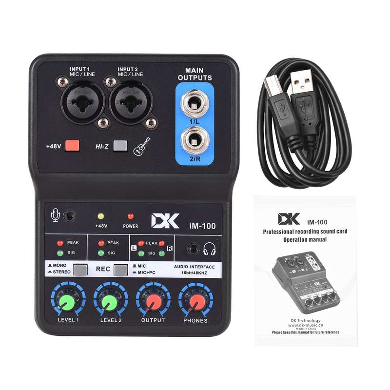DK iM100 Audio Interface Professional Recording Sound Card 16bit/48kHz Mini USB Audio Interfa