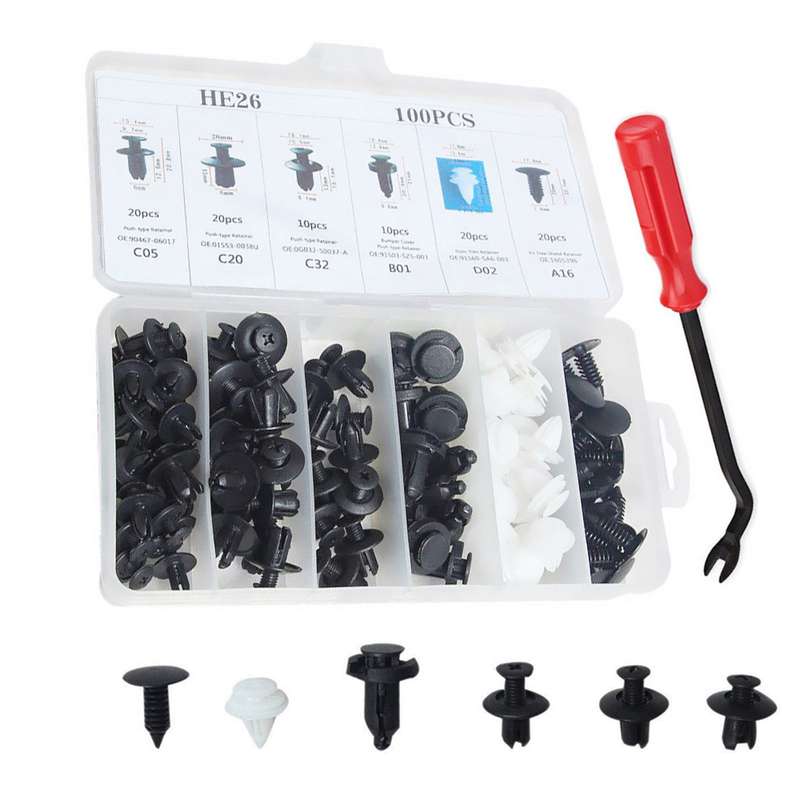 100 Pcs Car Retainer clips Body Plastic Rivets Fasteners Push Bumper Door Trim Panel Screws with Rem