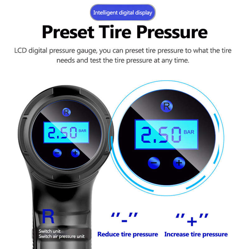 120W Wireless Car Air Compressor Handheld USB Rechargeable Tire Inflator Digital Display Inflatable