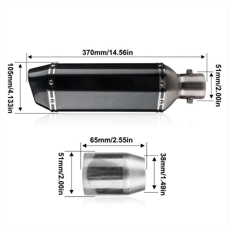 1.5-2in Inlet Motorcycle Exhaust Muffler Pipes Slip on Silencer Carbon Fiber Style Tail Tube High Te