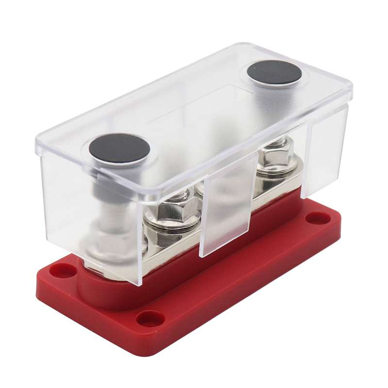 300A Power Distribution Block Bus Bar 4 x 3/8 48V DC Busbar Box with Transparent Cover