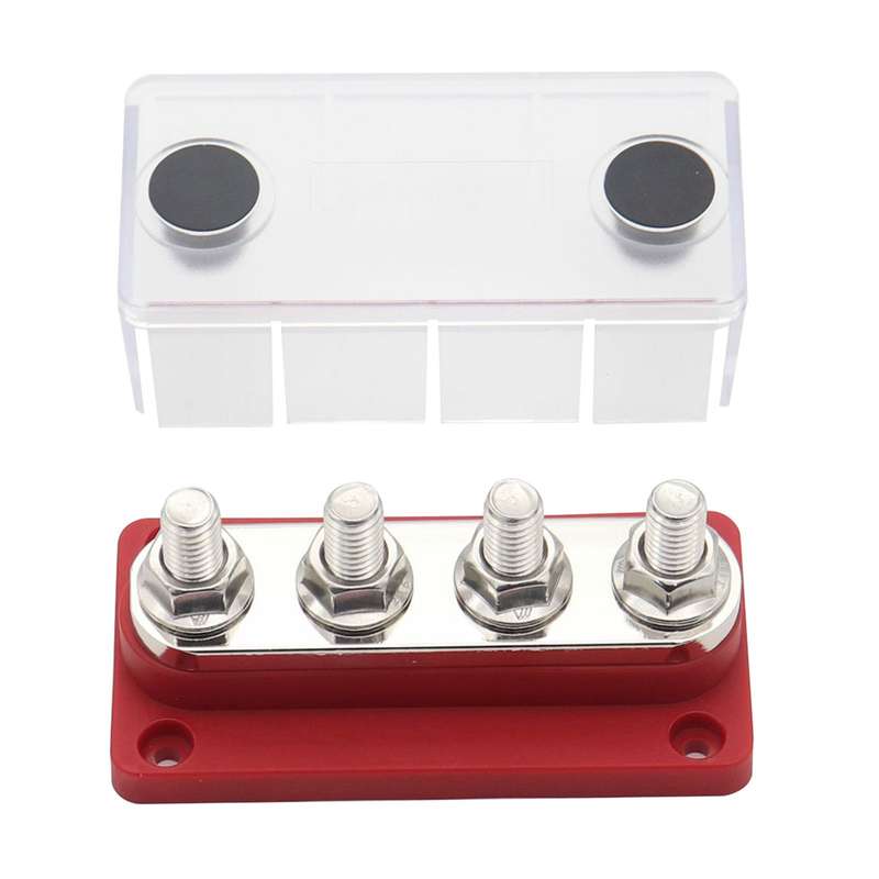 300A Power Distribution Block Bus Bar 4 x 3/8 48V DC Busbar Box with Transparent Cover