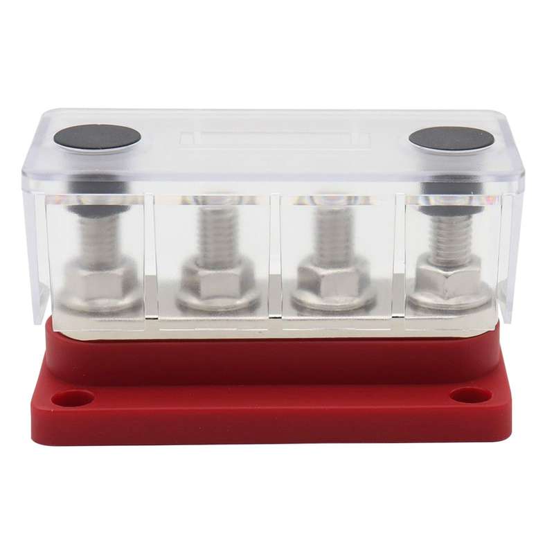 300A Power Distribution Block Bus Bar 4 x 3/8 48V DC Busbar Box with Transparent Cover