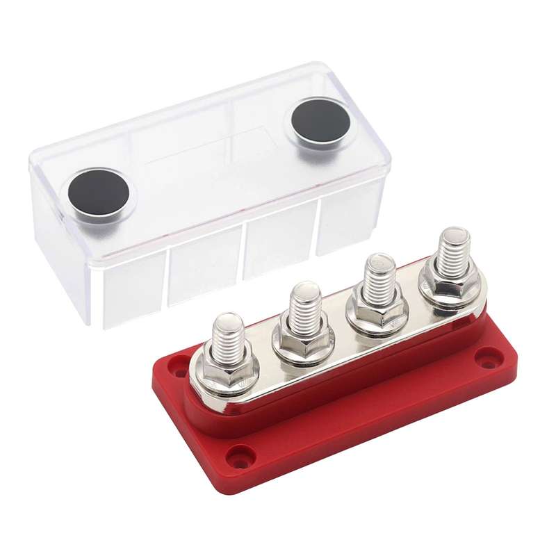 300A Power Distribution Block Bus Bar 4 x 3/8 48V DC Busbar Box with Transparent Cover