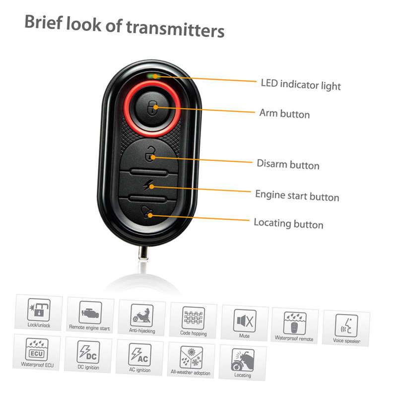 Steelmate 986E 1 Way Motorcycle Alarm System Remote Engine Start Motorcycle Engine Immobilization wi