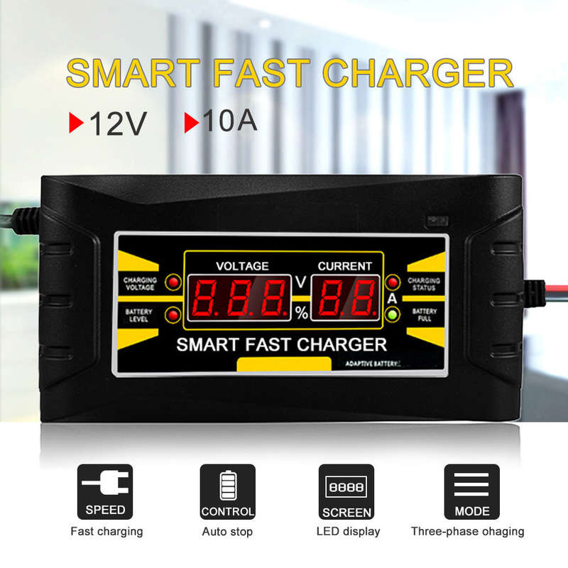 Full Automatic Smart 12V 10A Lead Acid/GEL Battery Charger w/ LCD Display US Plug Smart Fast Battery