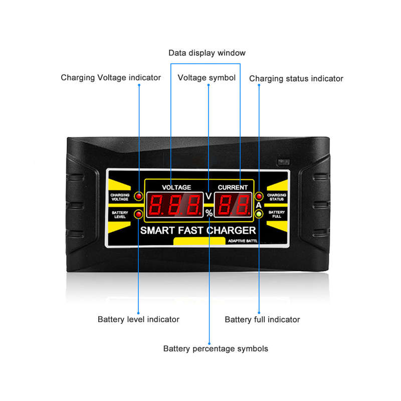 Full Automatic Smart 12V 10A Lead Acid/GEL Battery Charger w/ LCD Display US Plug Smart Fast Battery