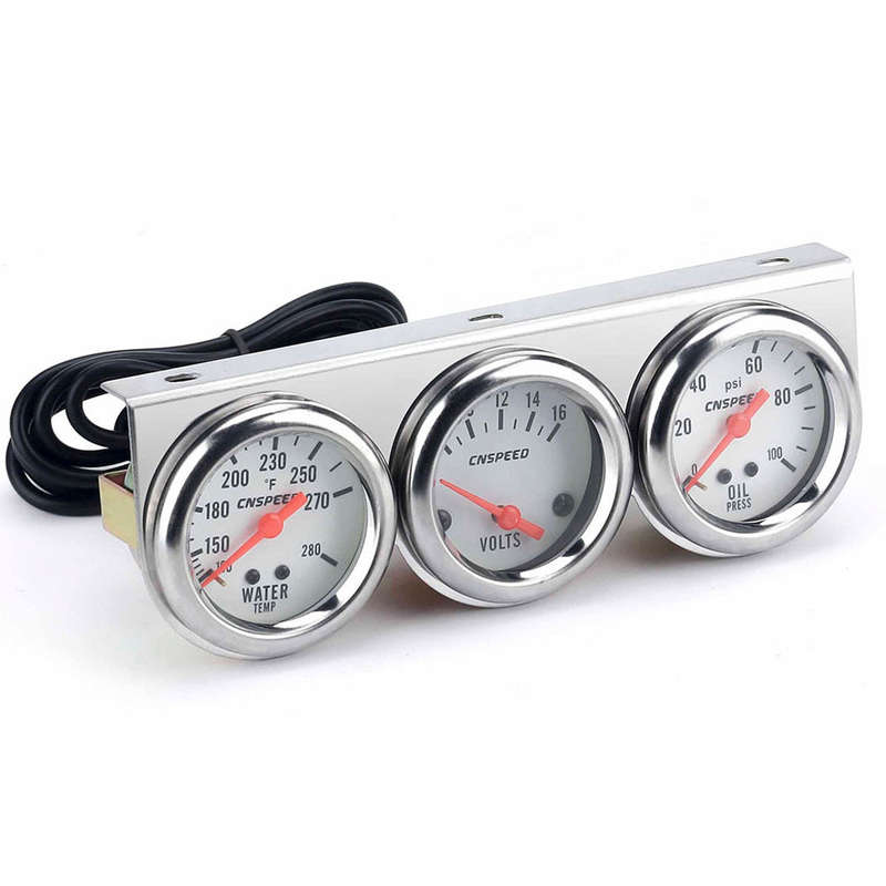 Universal Car 2'' 52mm Chrome Volt Water Temp Gauge Oil Pressure Gauge Triple 3 Gauge Set Gauges Kit