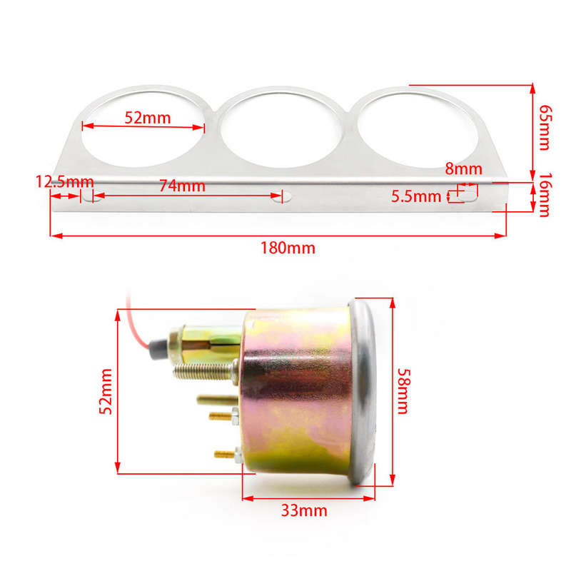 Universal Car 2'' 52mm Chrome Volt Water Temp Gauge Oil Pressure Gauge Triple 3 Gauge Set Gauges Kit
