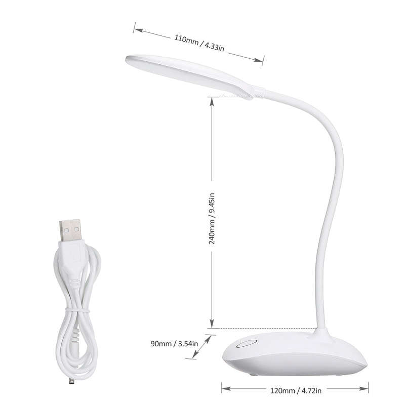 USB Rechargeable 360 Rotating LEDs Desk Lamp 3 Level Brightness Flexible Touching Control Ni