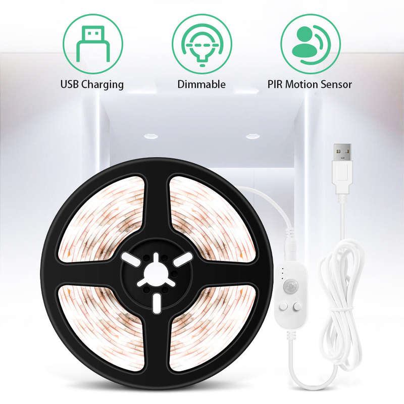 USB Dimmable LEDs Strips Light PIR Motion Sensor 5m 300LEDs Rope Light for TV Computer Deskto