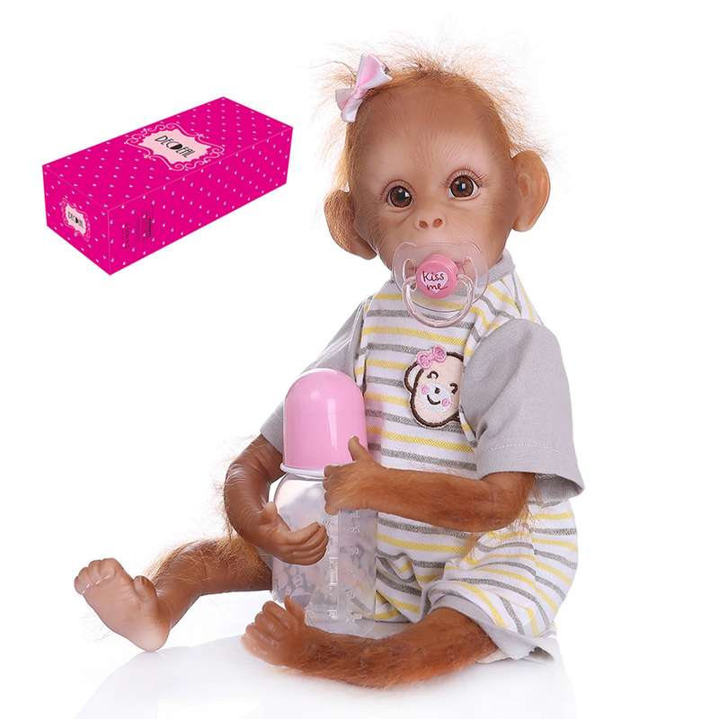 Decdeal Realistic Baby Monkey Doll 16 inch 40 cm Lifelike Reborn Baby Monkey Handmade Detaile