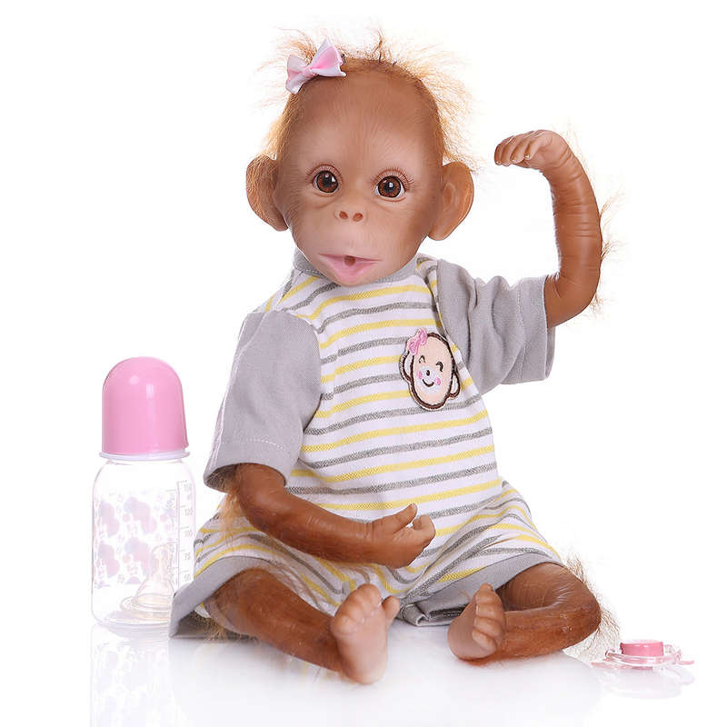 Decdeal Realistic Baby Monkey Doll 16 inch 40 cm Lifelike Reborn Baby Monkey Handmade Detaile