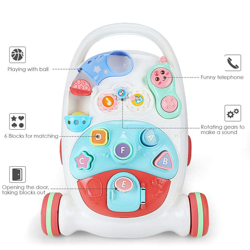 Multifunctional Baby Walker Anti-Rollover Sit-to-Stand Walker Stroller with Multiple Activiti