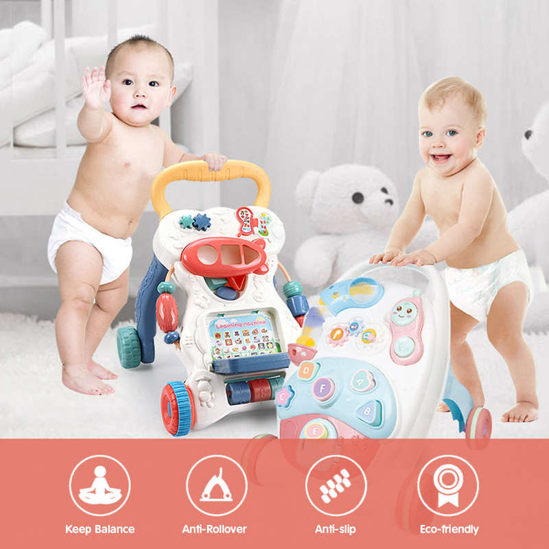 Multifunctional Baby Walker Anti-Rollover Sit-to-Stand Walker Stroller with Multiple Activiti
