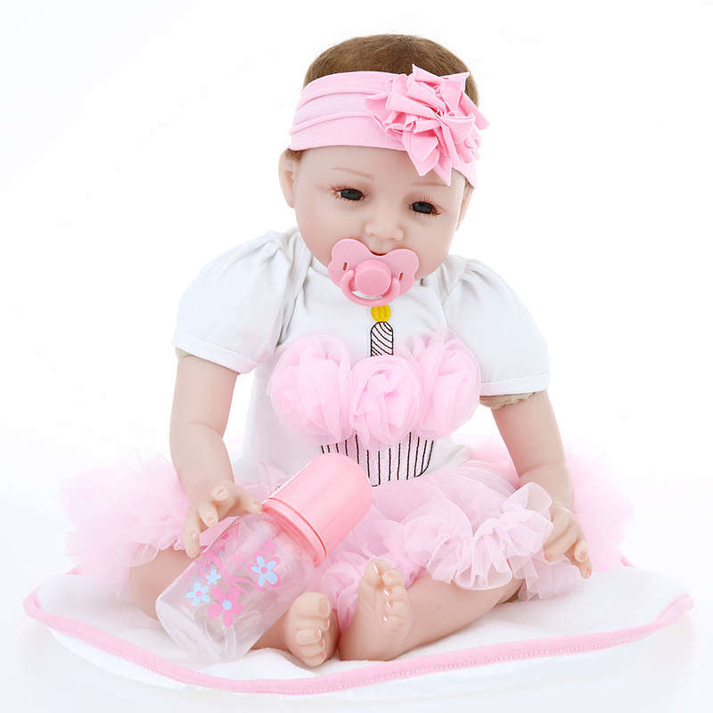 Reborn Baby Doll Girl Silicone Body Eyes Open Smiling Baby Doll With Clothes 22inch 55cm Life