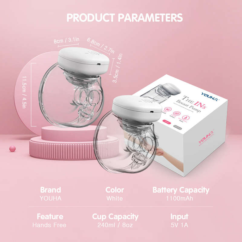 YOUHA 2 Sets Wearable Breast Pump Hands Free Electric Single Portable Wearable Breast Cup 8oz