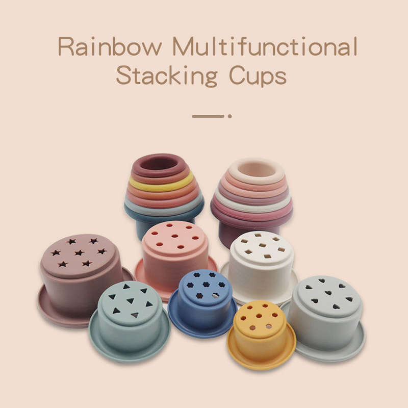 7pcs/set Stacking Cups for Toddlers Baby Stacking Toys Silicone Nesting Stack Cups Early Educ