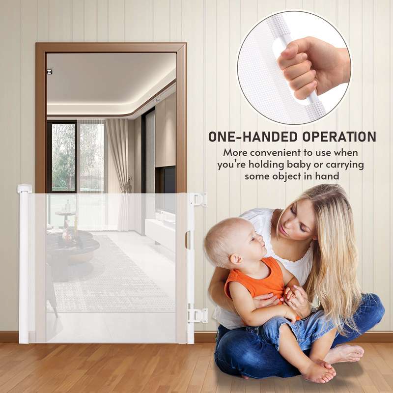 Retractable Baby Gate Indoor/Outdoor Safety Gate for Kids Pets Mesh Fence 33.8 Inch Tall Exte