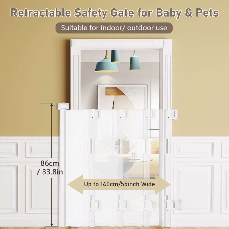 Retractable Baby Gate Indoor/Outdoor Safety Gate for Kids Pets Mesh Fence 33.8 Inch Tall Exte