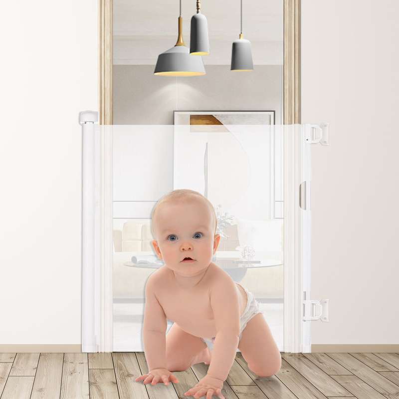 Retractable Baby Gate Indoor/Outdoor Safety Gate for Kids Pets Mesh Fence 33.8 Inch Tall Exte