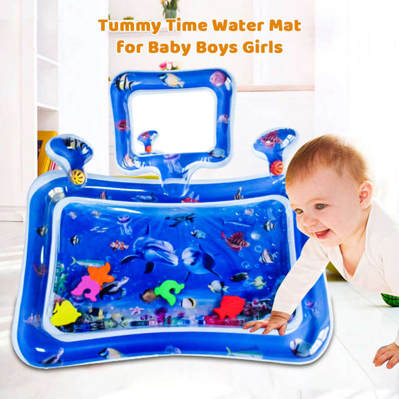 Tummy Time Water Mat for Baby Boys Girls PVC Inflatable Water Play Mat with Mirror for Infant
