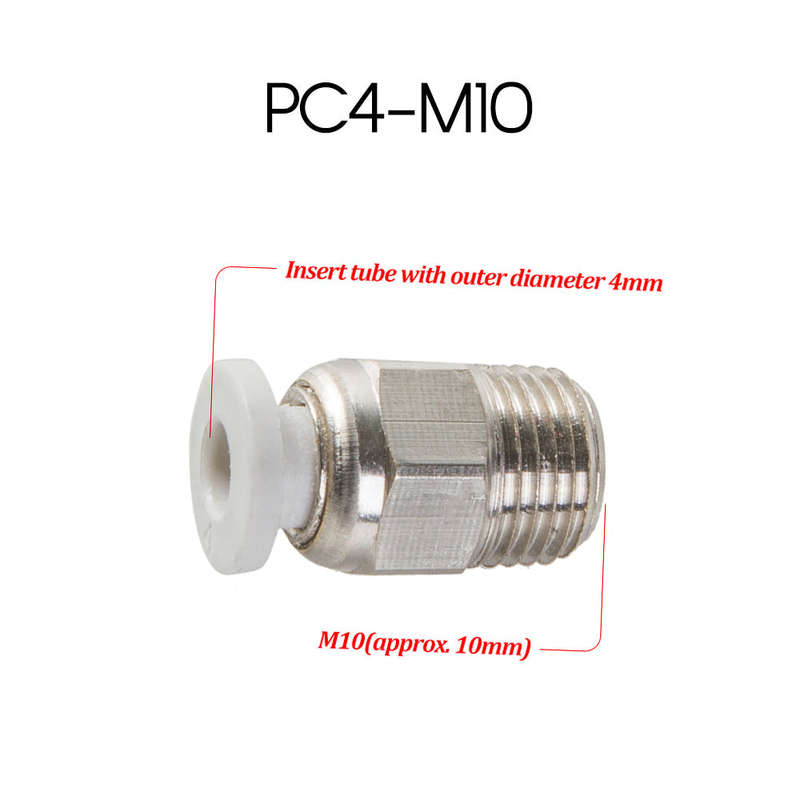 PC4-M10 Male Straight Pneumatic Tube Push Fitting Connector for CR-10 Series / Ender-3 Bowden