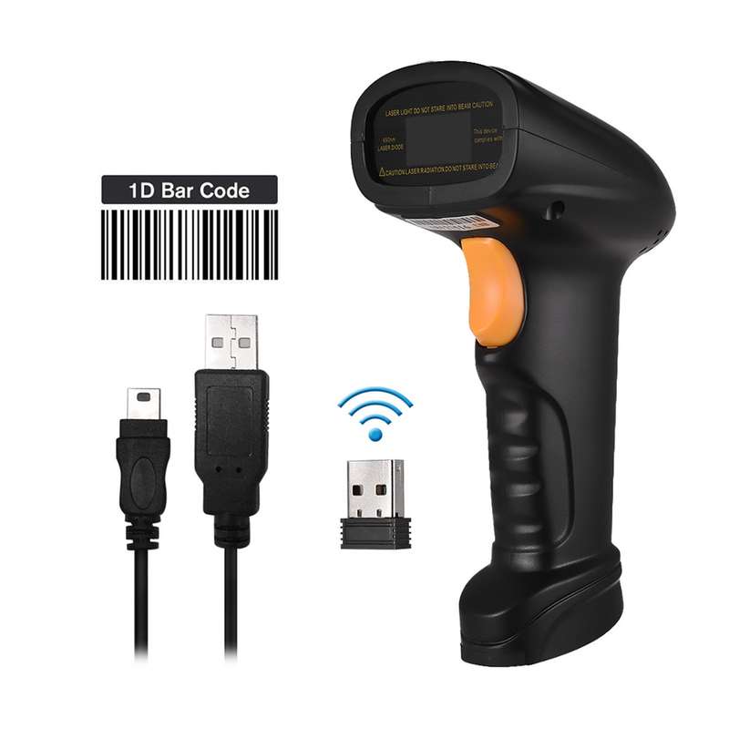 2-in-1 2.4G Wireless Barcode Scanner & USB Wired Barcode Scanner Handheld 1D Bar Code Scanner