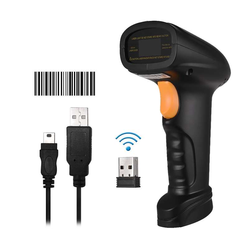2-in-1 2.4G Wireless Barcode Scanner & USB Wired Barcode Scanner Handheld 1D Bar Code Scanner
