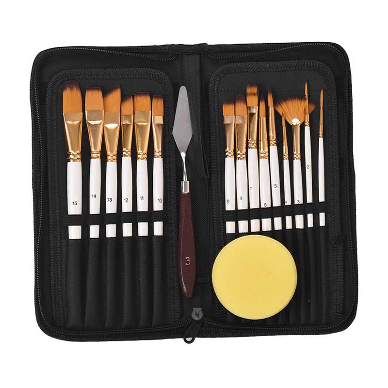 Artist Paint Brush Set 15 different Shapes & Sizes Paintbrushes Wood Handles No Shed Hairs wi